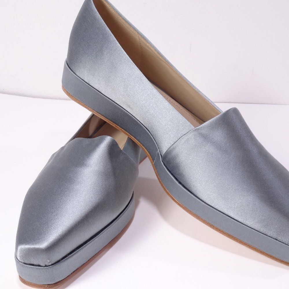 Theory  Slate Blue Satin Platform Pointy Flat Shoes Sz 37 NWT 398